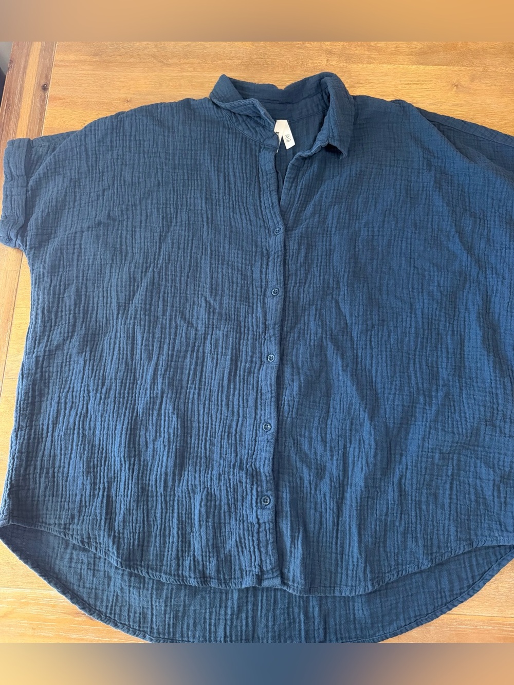 Pact Women’s Blue Crinkle Gauze Top XS 100% Organic cotton